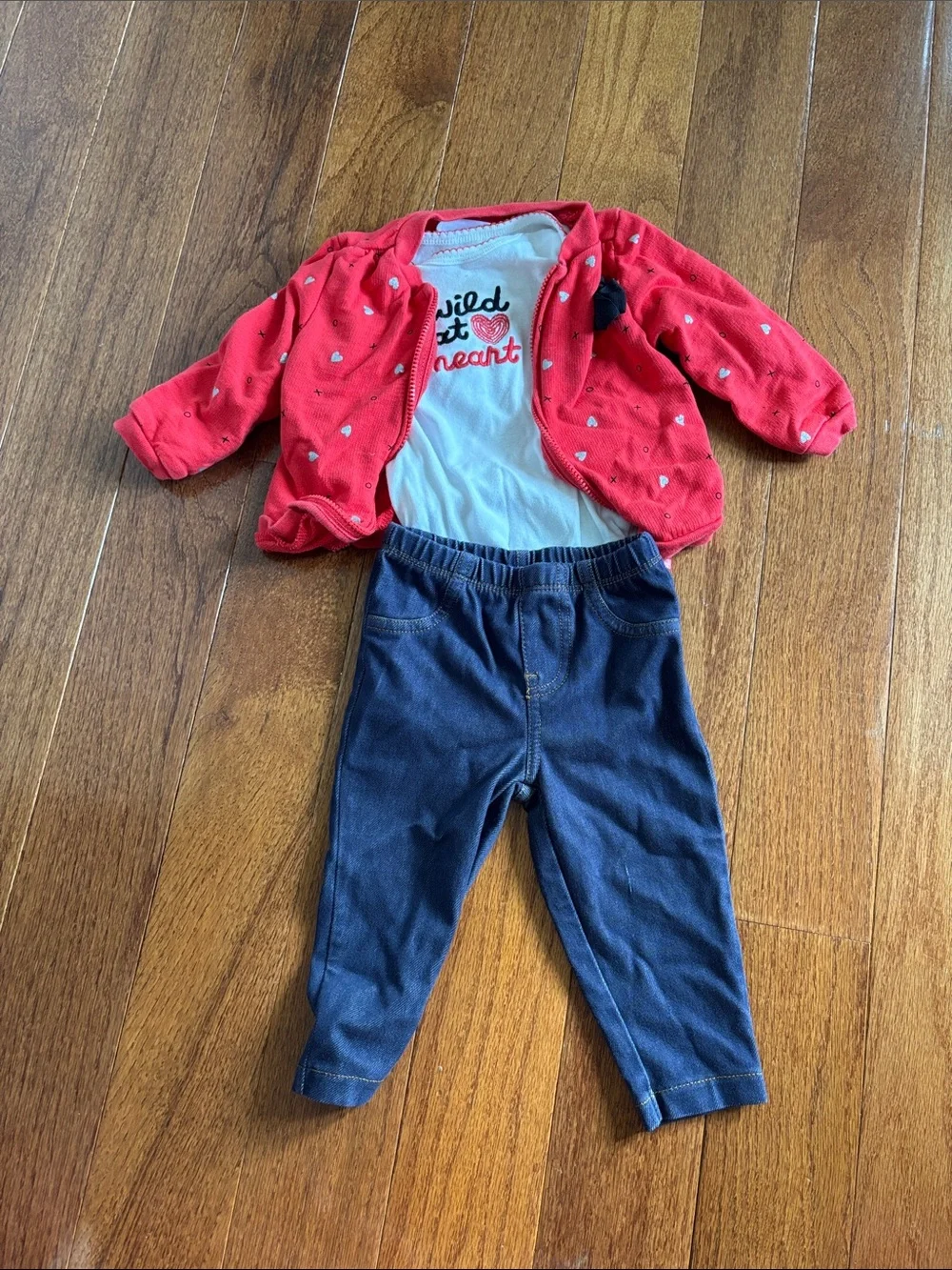 Toddler Red Heart Jacket & Navy Leggings Matching Set -